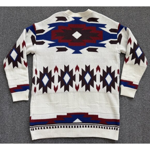 NWT Lucky Brand Aztec Cardigan Sweater Tofu Medium Southwestern $149.50 New - Picture 10 of 12